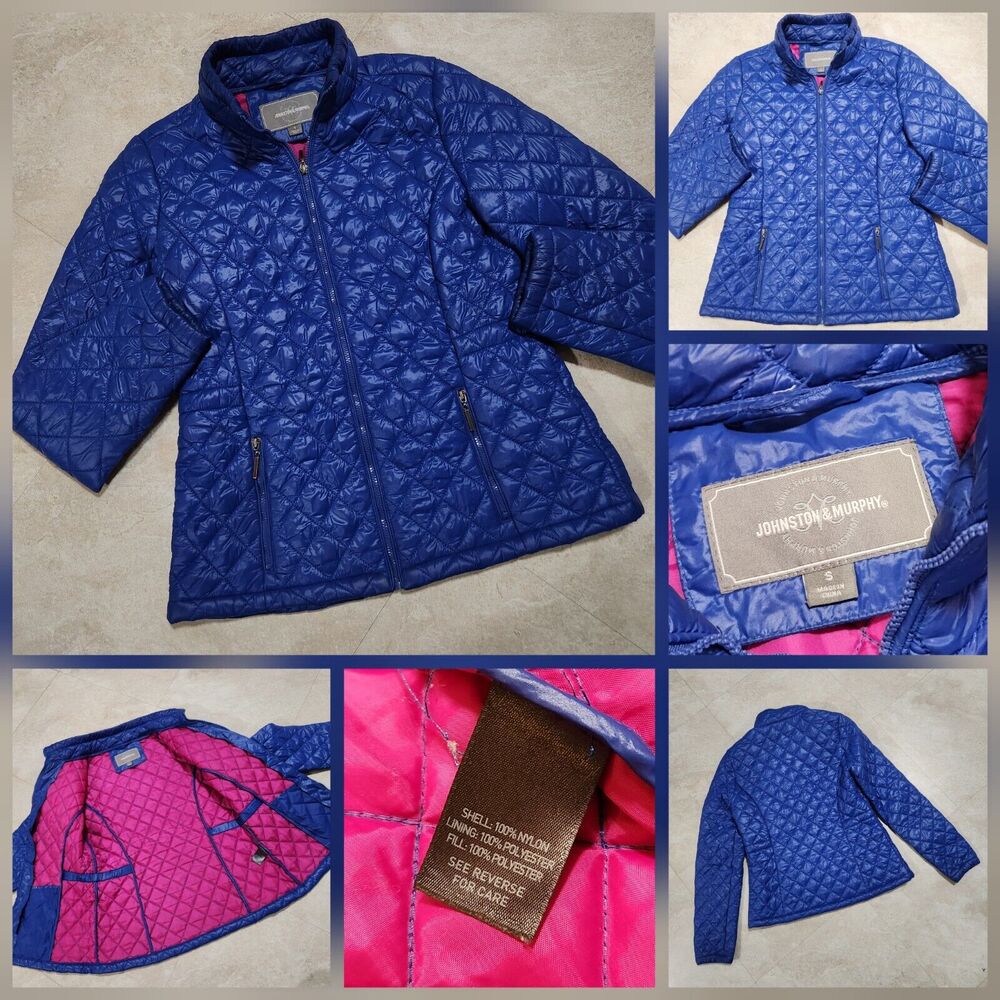 Johnston & Murphy Womens Size‎ S Small Blue Quilted Full Zip Puffer Jacket